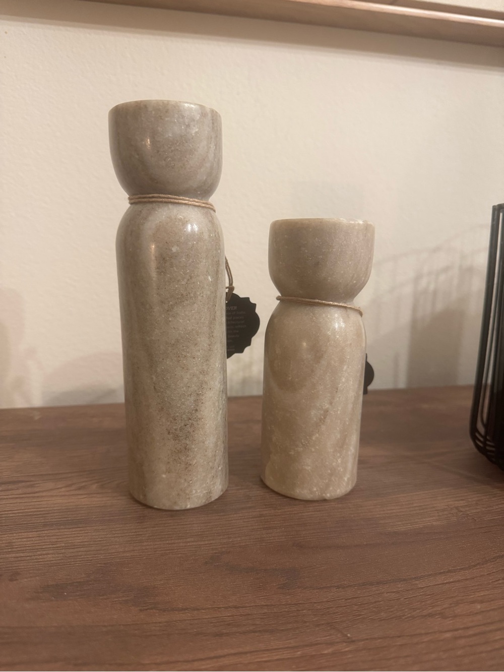 Neutral Marble Stone Candle Holders Set